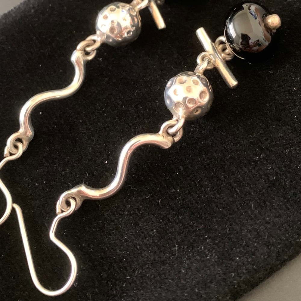 NEW Onyx and Silver 950 Drop Earrings